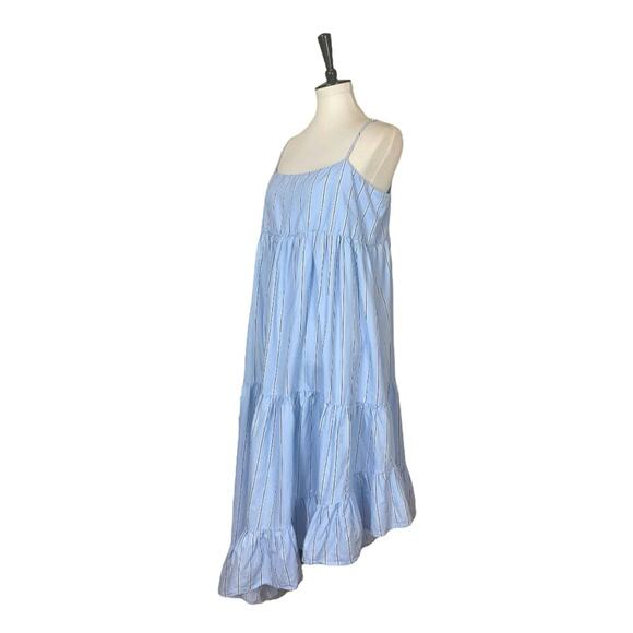 Frame Midi Dress Asymmetrical Ruffle Hem Sleeveless Blue Stipe Women Size Large - Picture 8 of 16